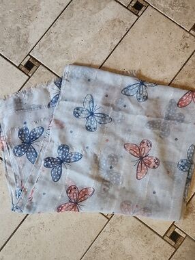 Butterfly Light Blue Viscose Scarf with Subtle Sheer Texture